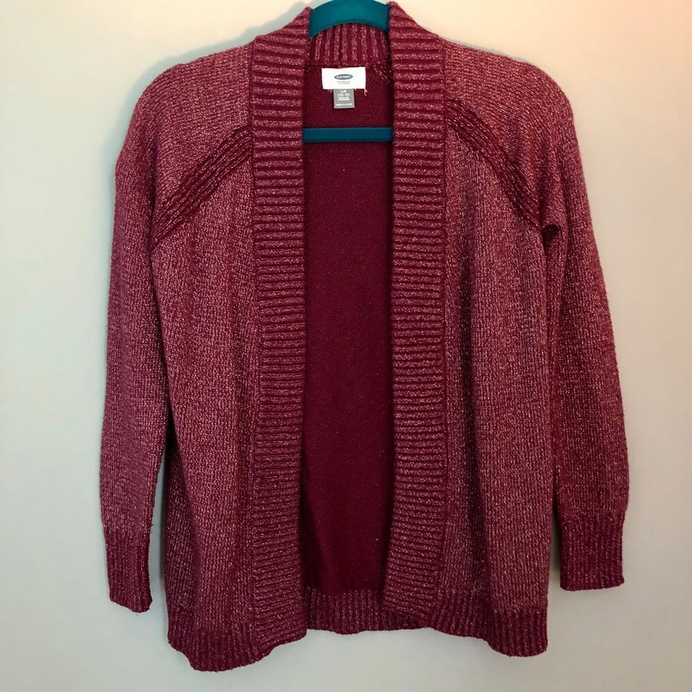 Old Navy burgundy holiday sparkly open sweater - Size girls 10/12